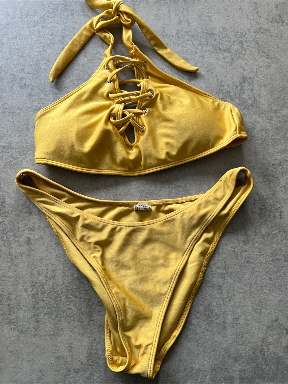 Forever 21 Yellow Lace-Up Halter Bikini Set
